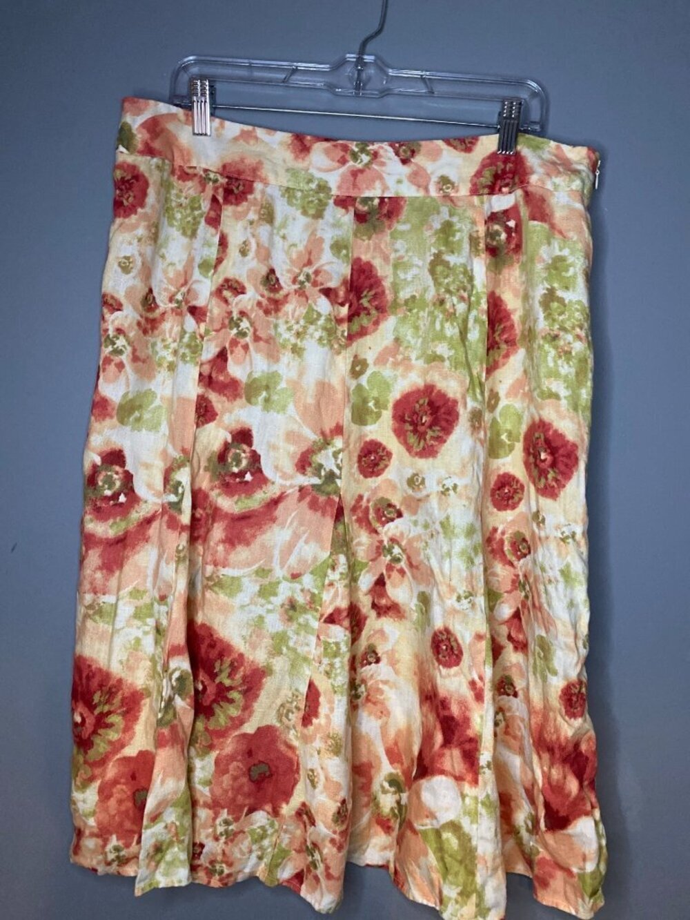 JM Collection 100% Linen Floral Print Midi Skirt  Lightweight Summer Boho
